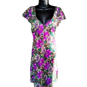 Dana Buchman floral pink and black dress ties in back size 10